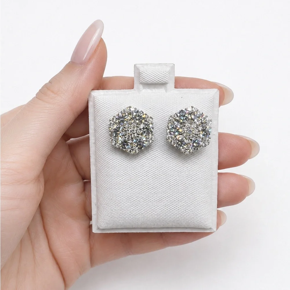 925 Sterling Silver 4.00CT MOISSANITE Cluster Stud Earrings - Screw back